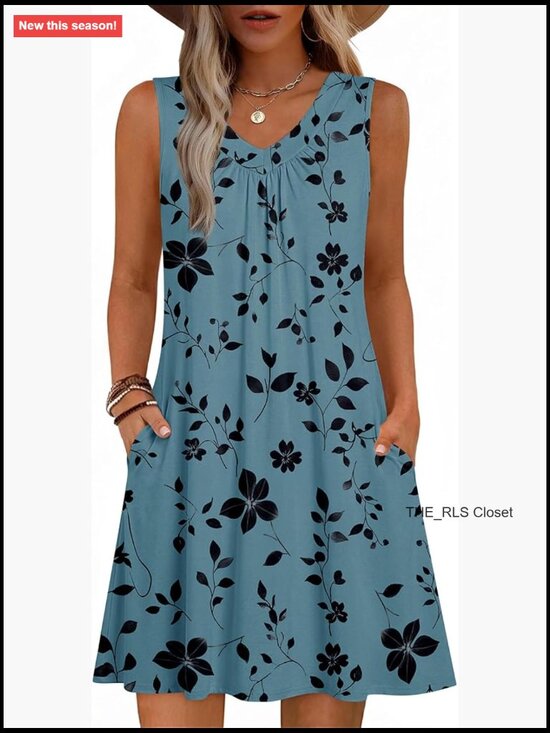 Dresses & Skirts - Sleeveless V-Neck Pleated Tank Dress with Pockets